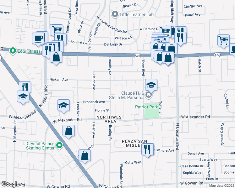 map of restaurants, bars, coffee shops, grocery stores, and more near 4116 Villa Flora Street in Las Vegas