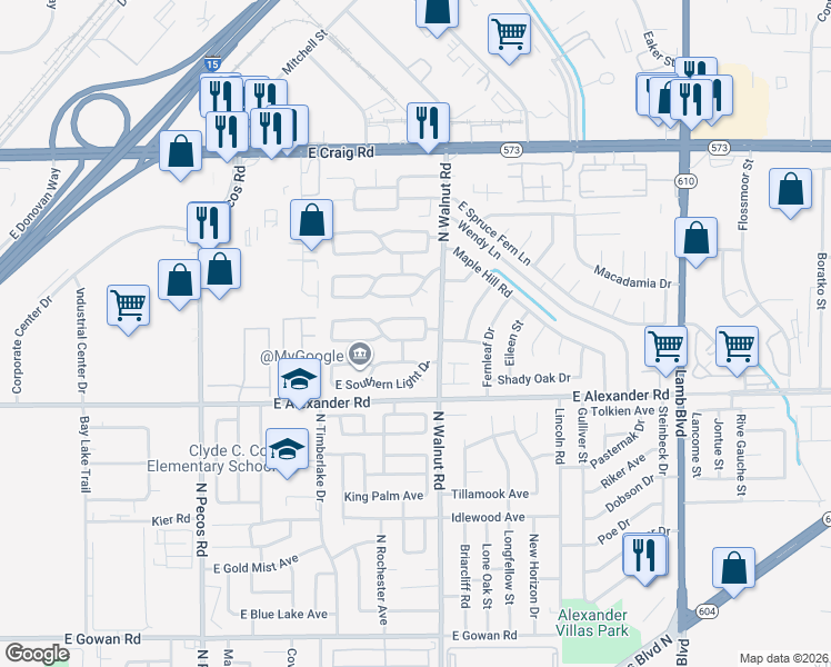 map of restaurants, bars, coffee shops, grocery stores, and more near 3846 East Northern Light Drive in Las Vegas