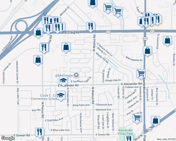 map of restaurants, bars, coffee shops, grocery stores, and more near 3846 East Northern Light Drive in Las Vegas