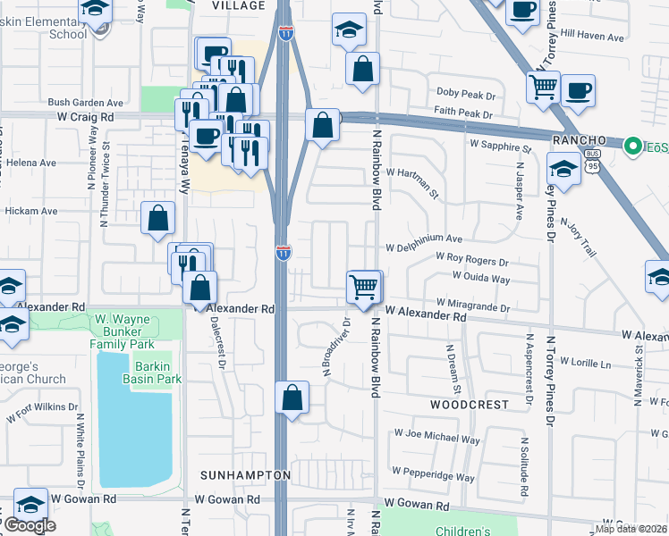 map of restaurants, bars, coffee shops, grocery stores, and more near 4033 North Overbrook Drive in Las Vegas