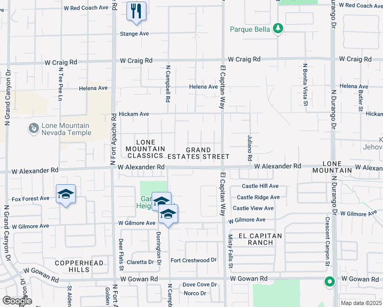 map of restaurants, bars, coffee shops, grocery stores, and more near 4001 Antique Sterling Court in Las Vegas