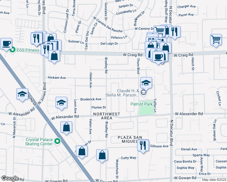 map of restaurants, bars, coffee shops, grocery stores, and more near 4116 Villa Flora Street in Las Vegas