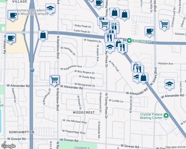 map of restaurants, bars, coffee shops, grocery stores, and more near 6429 West Roy Rogers Drive in Las Vegas