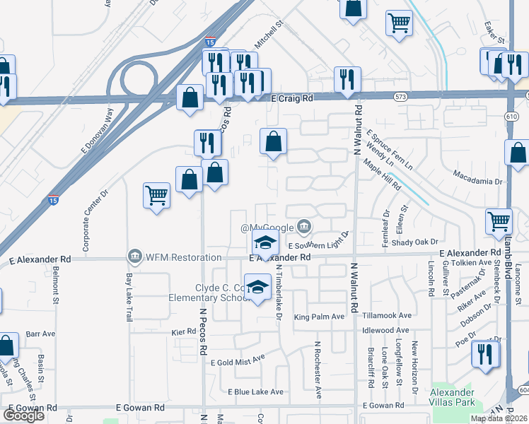 map of restaurants, bars, coffee shops, grocery stores, and more near 4115 Halfmoon Bay Drive in Las Vegas