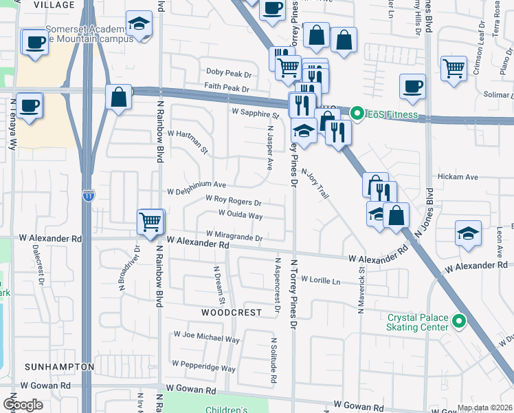 map of restaurants, bars, coffee shops, grocery stores, and more near 6429 West Roy Rogers Drive in Las Vegas