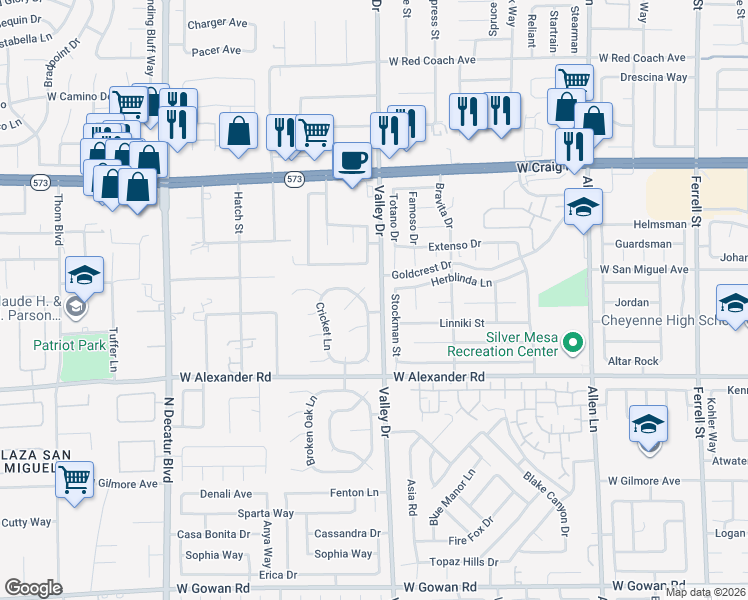 map of restaurants, bars, coffee shops, grocery stores, and more near 4112 Dove Creek Road in North Las Vegas