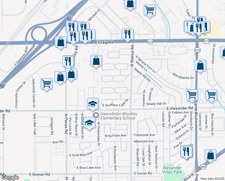 map of restaurants, bars, coffee shops, grocery stores, and more near 3771 East Glow Drive in Las Vegas