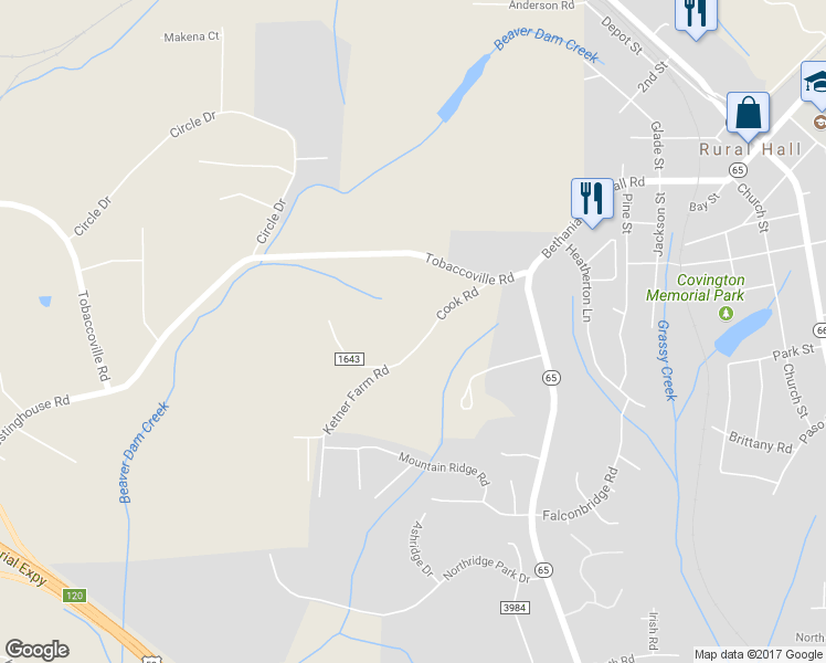 map of restaurants, bars, coffee shops, grocery stores, and more near 733 Cook Road in Rural Hall