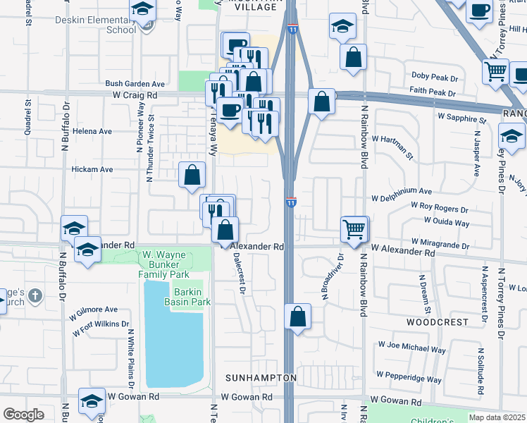 map of restaurants, bars, coffee shops, grocery stores, and more near 7100 West Alexander Road in Las Vegas