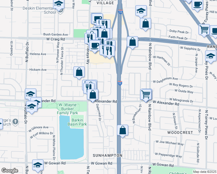 map of restaurants, bars, coffee shops, grocery stores, and more near 7100 West Alexander Road in Las Vegas