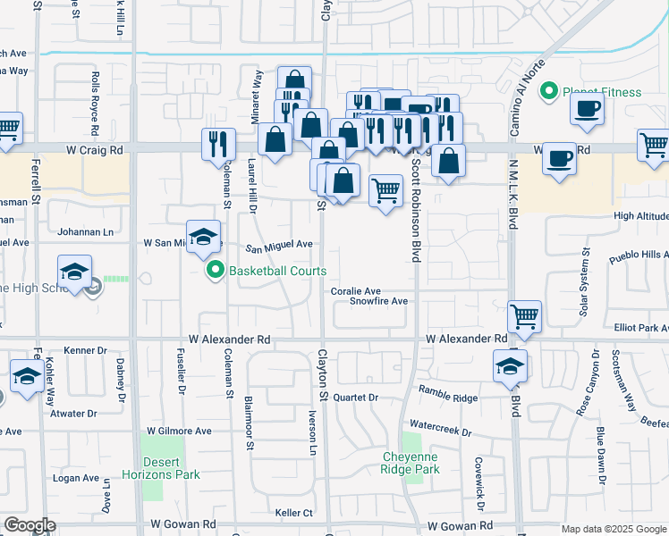 map of restaurants, bars, coffee shops, grocery stores, and more near 4131 Agama Street in North Las Vegas