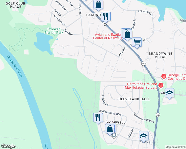 map of restaurants, bars, coffee shops, grocery stores, and more near 713 Charlie Gann Drive in Nashville