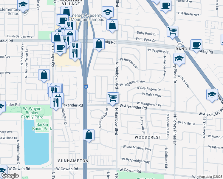 map of restaurants, bars, coffee shops, grocery stores, and more near 4104 North Compass Rose Way in Las Vegas