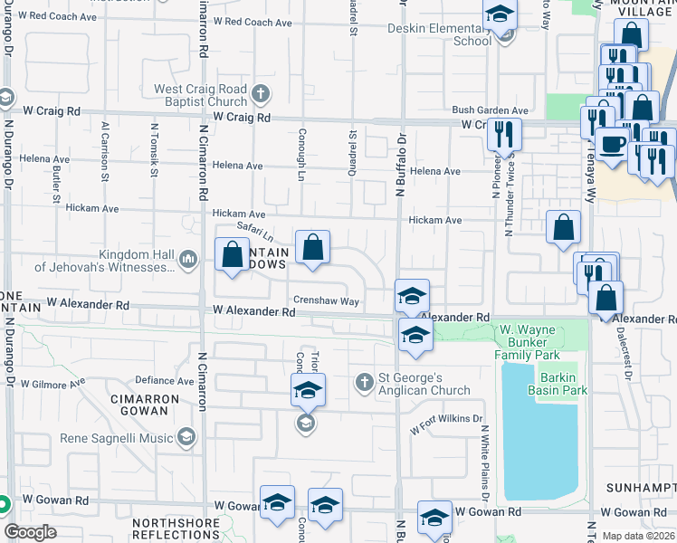 map of restaurants, bars, coffee shops, grocery stores, and more near 7709 Wedlock Lane in Las Vegas