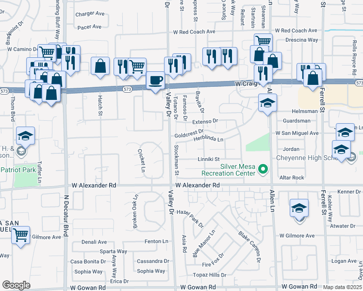 map of restaurants, bars, coffee shops, grocery stores, and more near 4204 Herblinda Lane in North Las Vegas