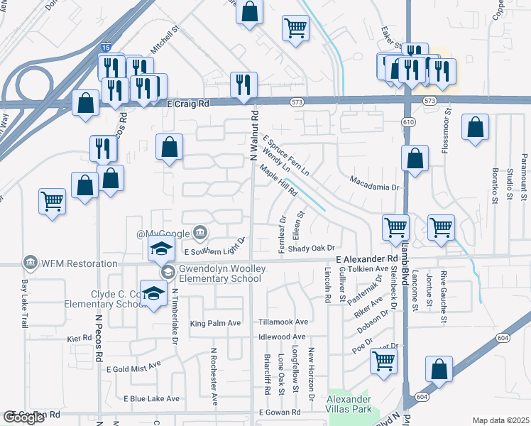 map of restaurants, bars, coffee shops, grocery stores, and more near 4111 Plumtree Street in Las Vegas