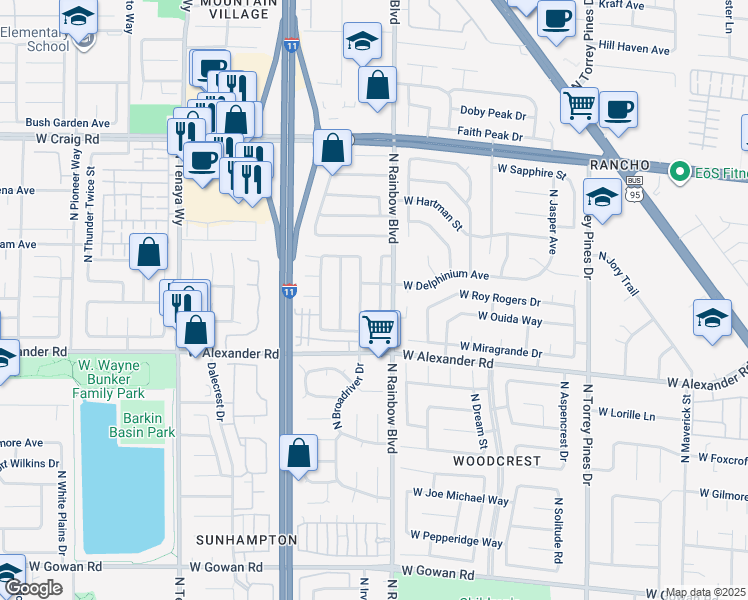 map of restaurants, bars, coffee shops, grocery stores, and more near 4104 North Compass Rose Way in Las Vegas