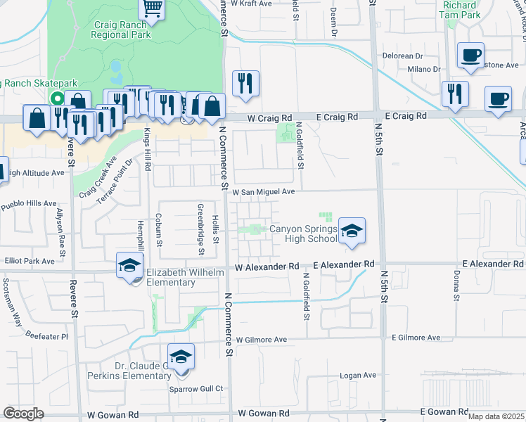 map of restaurants, bars, coffee shops, grocery stores, and more near 4130 Neighborly Court in North Las Vegas