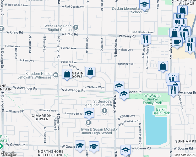 map of restaurants, bars, coffee shops, grocery stores, and more near 7709 Wedlock Lane in Las Vegas