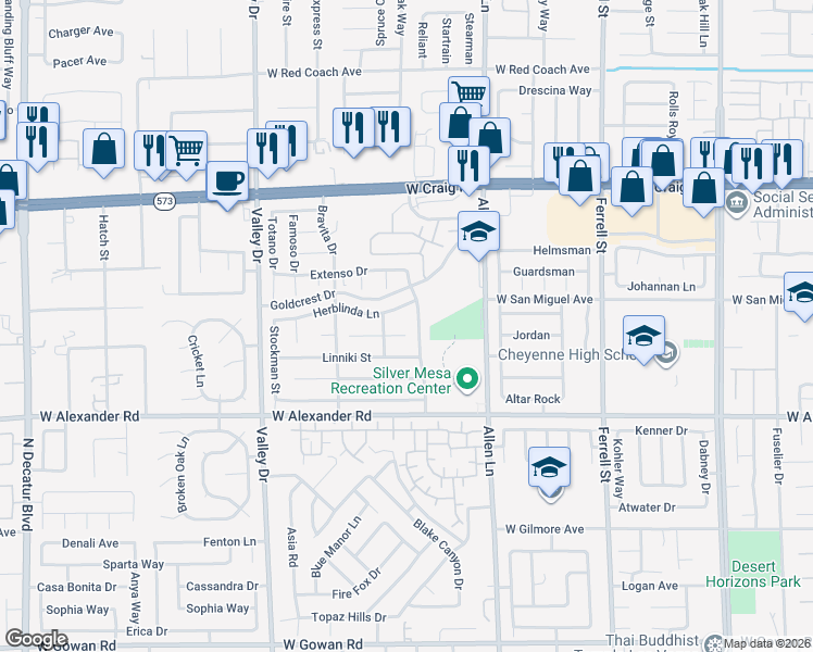 map of restaurants, bars, coffee shops, grocery stores, and more near 4135 North Bola Drive in North Las Vegas