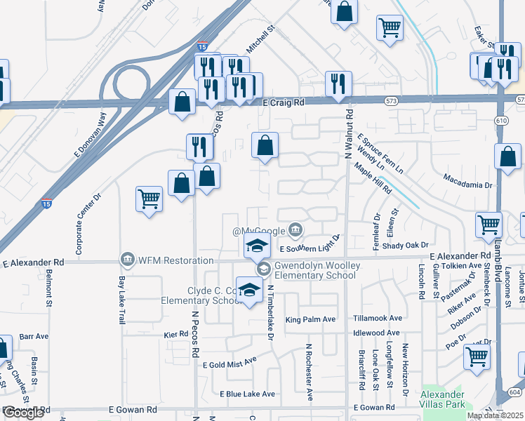 map of restaurants, bars, coffee shops, grocery stores, and more near 3669 Moonlit Beach Avenue in Las Vegas