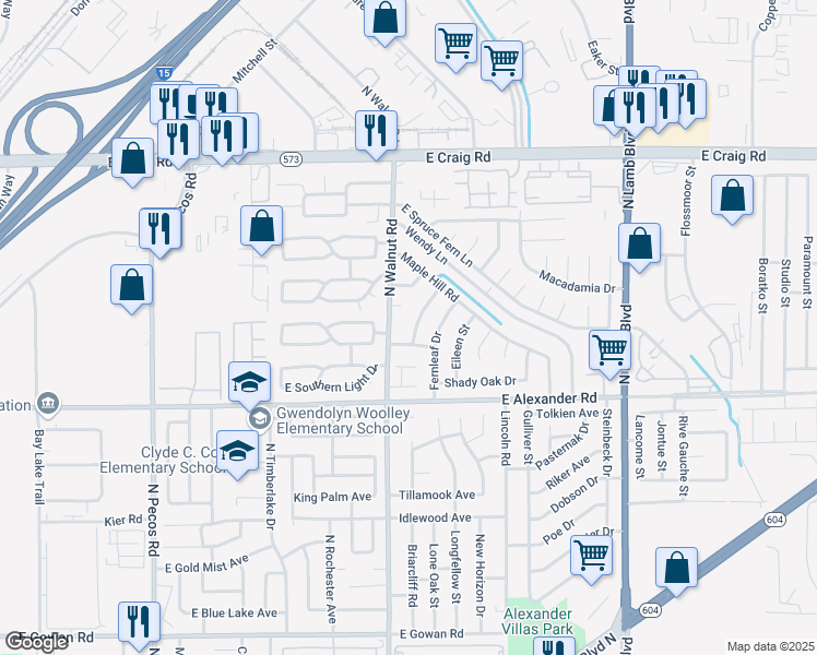 map of restaurants, bars, coffee shops, grocery stores, and more near 4111 Plumtree Street in Las Vegas