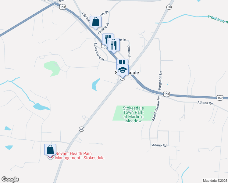 map of restaurants, bars, coffee shops, grocery stores, and more near 7863 North Carolina 68 in Stokesdale