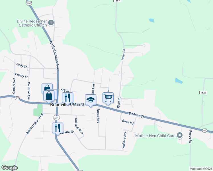 map of restaurants, bars, coffee shops, grocery stores, and more near 106 Garwood Avenue in Boonville
