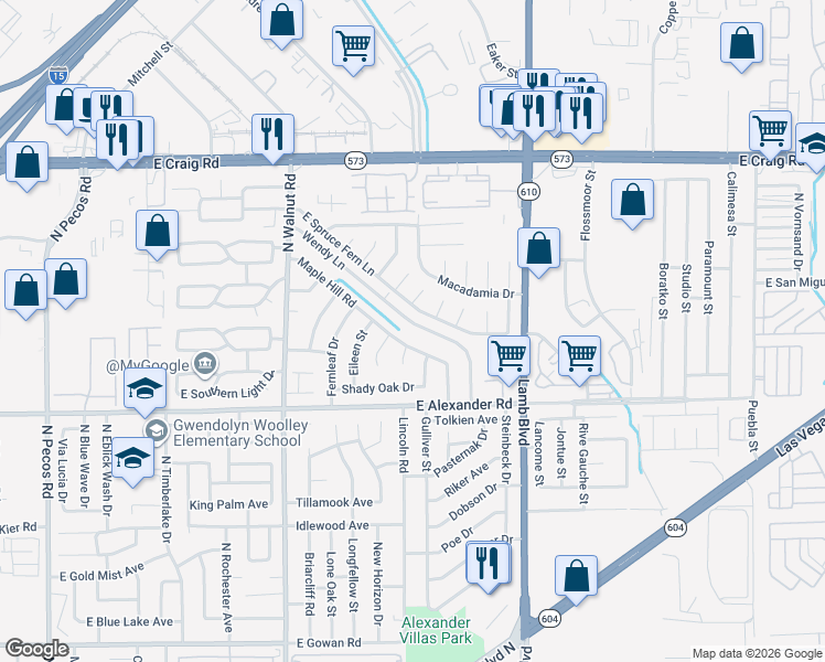 map of restaurants, bars, coffee shops, grocery stores, and more near 4195 Wendy Lane in Las Vegas