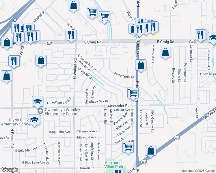 map of restaurants, bars, coffee shops, grocery stores, and more near 4195 Wendy Lane in Las Vegas