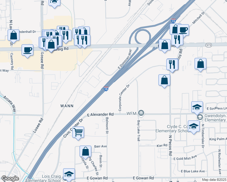map of restaurants, bars, coffee shops, grocery stores, and more near Las Vegas Fwy in Las Vegas