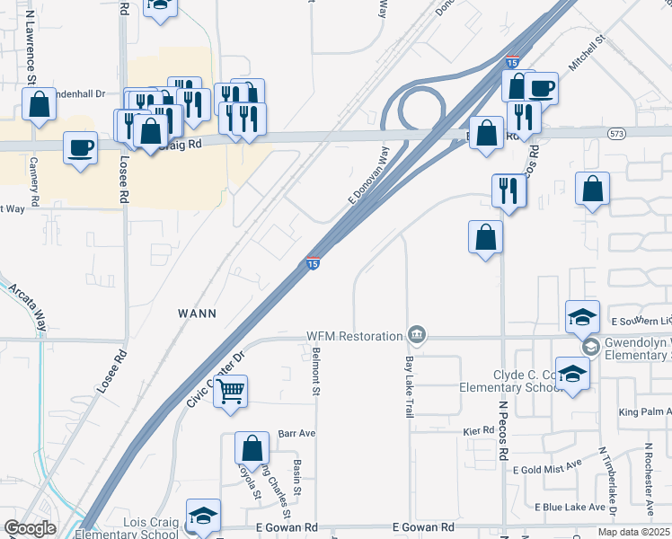 map of restaurants, bars, coffee shops, grocery stores, and more near 4145 Corporate Center Drive in Las Vegas