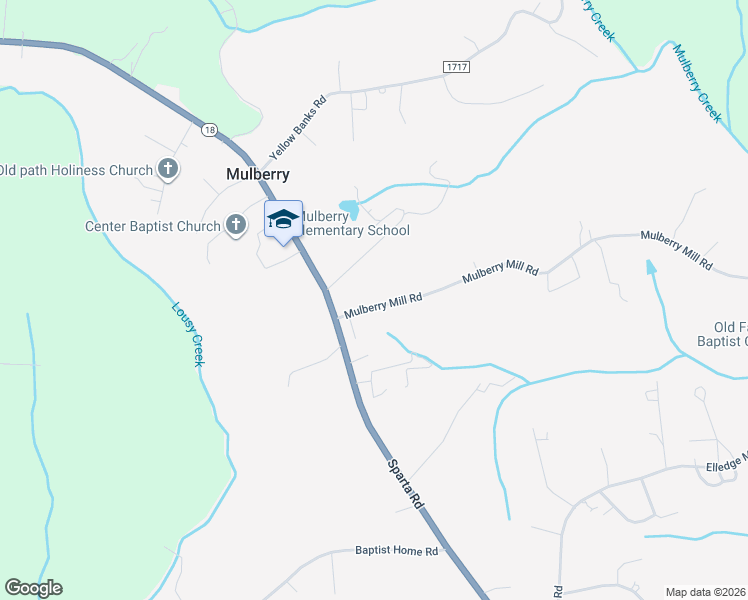 map of restaurants, bars, coffee shops, grocery stores, and more near 197 Mulberry Mill Road in North Wilkesboro