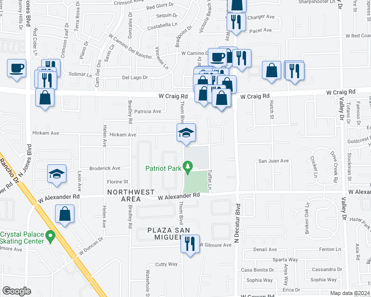map of restaurants, bars, coffee shops, grocery stores, and more near 4100 Thom Boulevard in Las Vegas