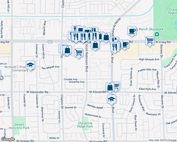 map of restaurants, bars, coffee shops, grocery stores, and more near 4149 Gold Desert Street in North Las Vegas