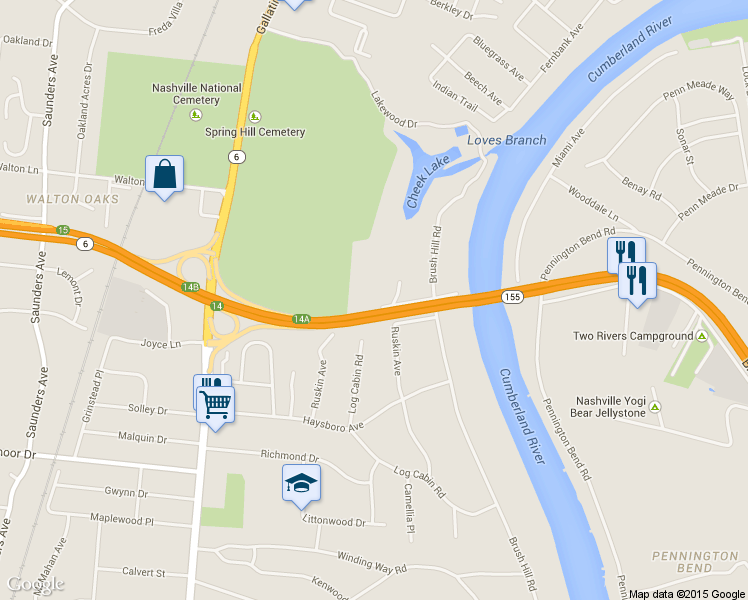 map of restaurants, bars, coffee shops, grocery stores, and more near 4905 Tanglewood Dr in Nashville