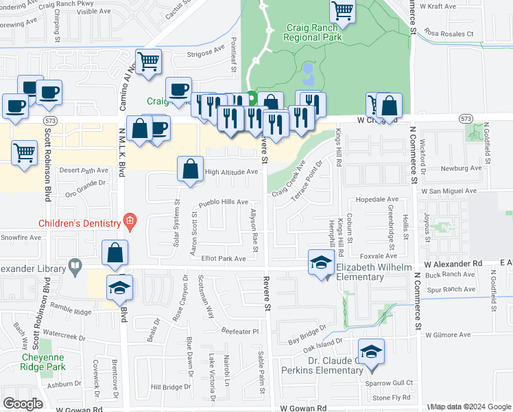 map of restaurants, bars, coffee shops, grocery stores, and more near 809 Pueblo Hills Avenue in North Las Vegas