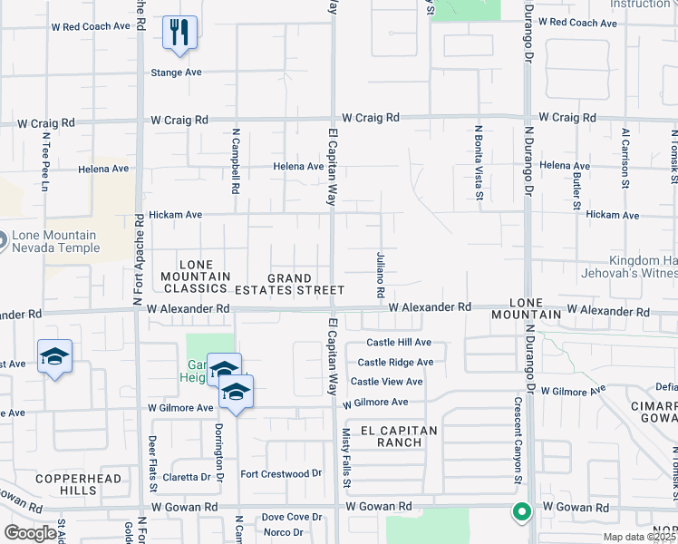 map of restaurants, bars, coffee shops, grocery stores, and more near 8717 Kingship Court in Las Vegas