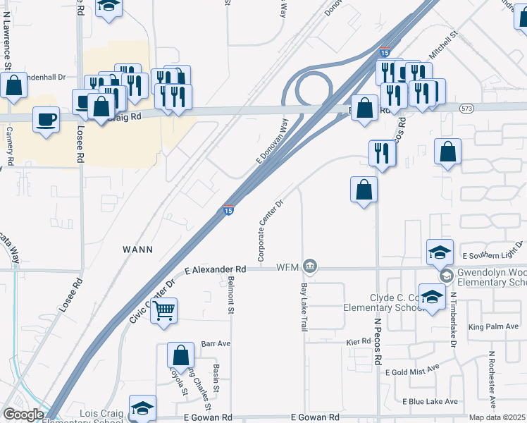 map of restaurants, bars, coffee shops, grocery stores, and more near 4145 Corporate Center Drive in Las Vegas
