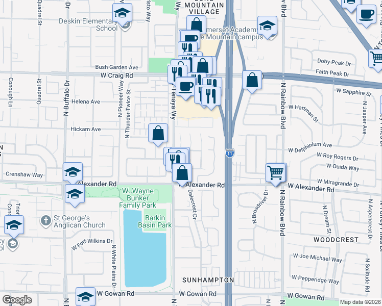 map of restaurants, bars, coffee shops, grocery stores, and more near 4101 Hazelridge Drive in Las Vegas