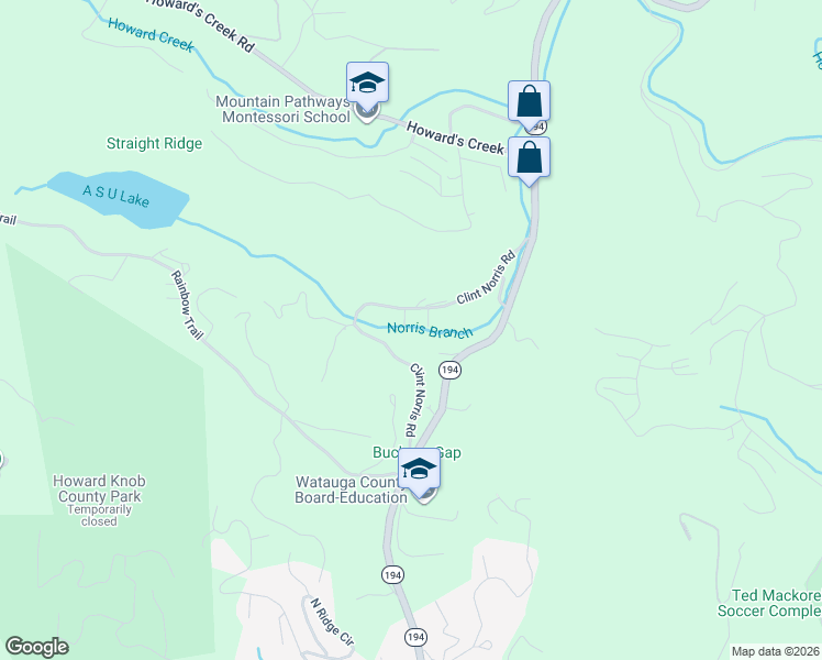 map of restaurants, bars, coffee shops, grocery stores, and more near 120 Paul Greer Road in Boone