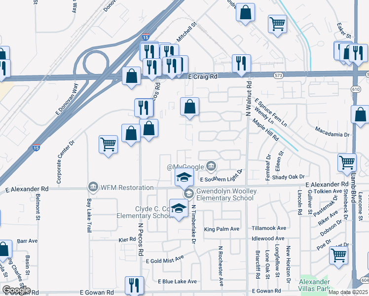 map of restaurants, bars, coffee shops, grocery stores, and more near 3658 Moonlit Beach Avenue in Las Vegas