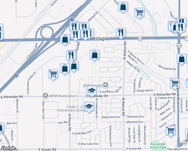 map of restaurants, bars, coffee shops, grocery stores, and more near 3672 Moonlit Beach Avenue in Las Vegas