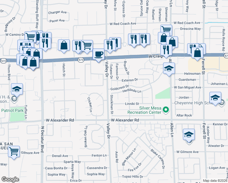 map of restaurants, bars, coffee shops, grocery stores, and more near 4212 Herblinda Lane in North Las Vegas