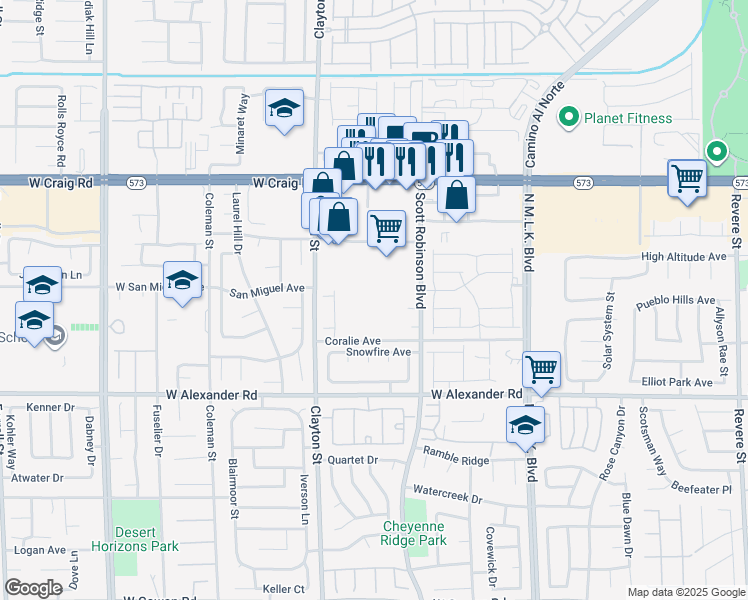map of restaurants, bars, coffee shops, grocery stores, and more near 1807 West Craig Road in North Las Vegas
