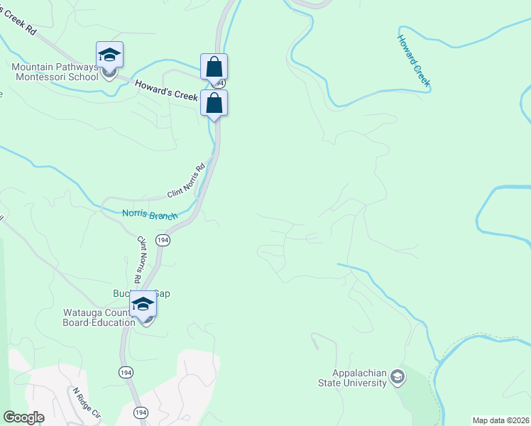 map of restaurants, bars, coffee shops, grocery stores, and more near 327 Wildwind Rd in Boone