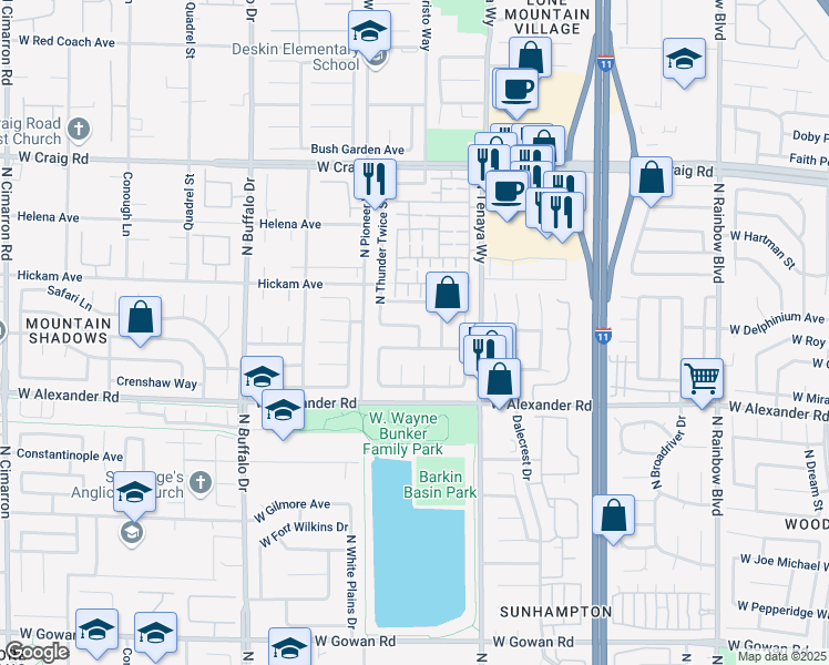 map of restaurants, bars, coffee shops, grocery stores, and more near 7317 West Wild Roar Avenue in Las Vegas