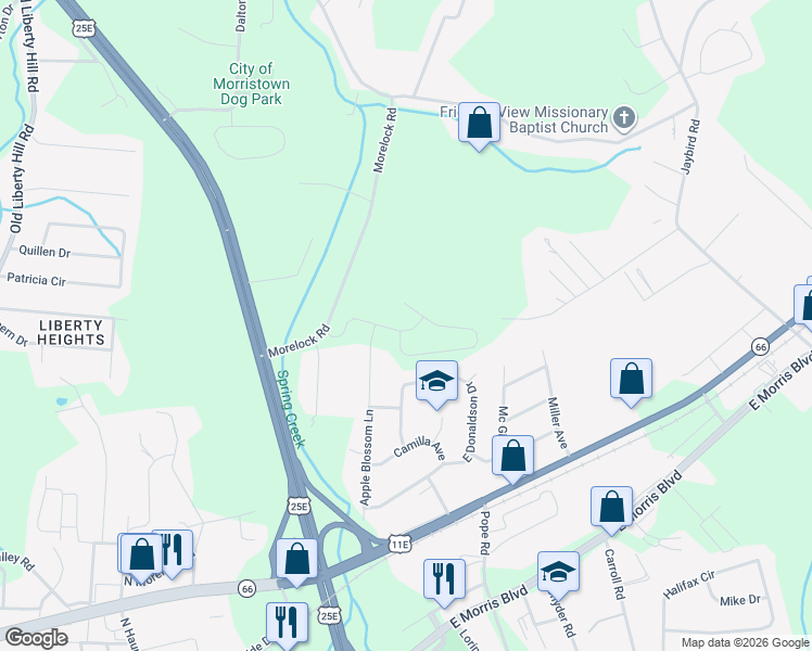 map of restaurants, bars, coffee shops, grocery stores, and more near 785 Morelock Road in Morristown