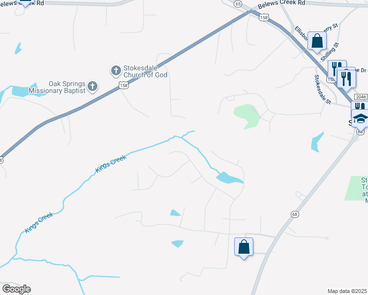 map of restaurants, bars, coffee shops, grocery stores, and more near 8408 Poplar Bluff Dr in Stokesdale