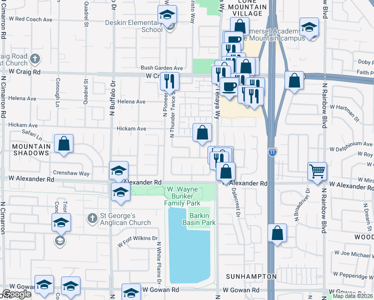 map of restaurants, bars, coffee shops, grocery stores, and more near 7317 West Wild Roar Avenue in Las Vegas